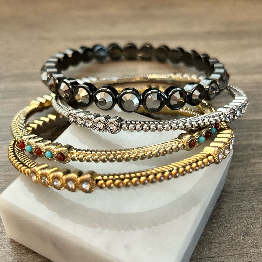 Lot Of 4 Graziano Cn Bangle Bracelets #C117 Silver Gold Black Bracelet Large